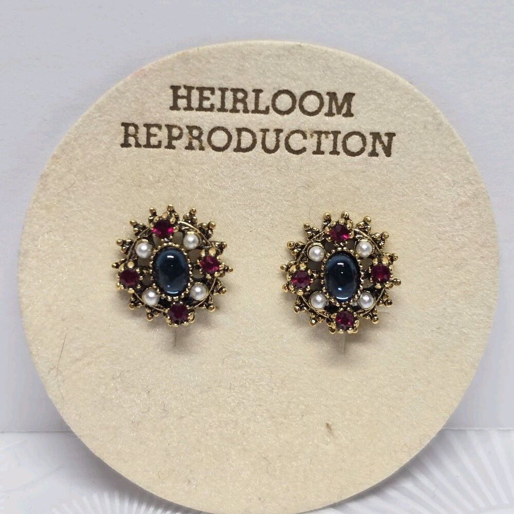 Vintage ART Arthur Pepper Heirloom Clip On Earrings Rhinestones Faux Pearls